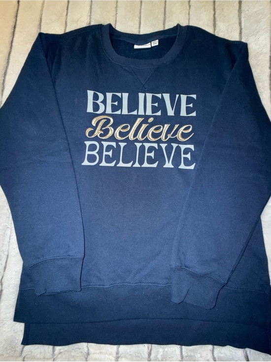 Mighty Fine Tops - Mighty Fine Navy Crewneck Sweatshirt with "Believe" Graphic and Gold Accent
